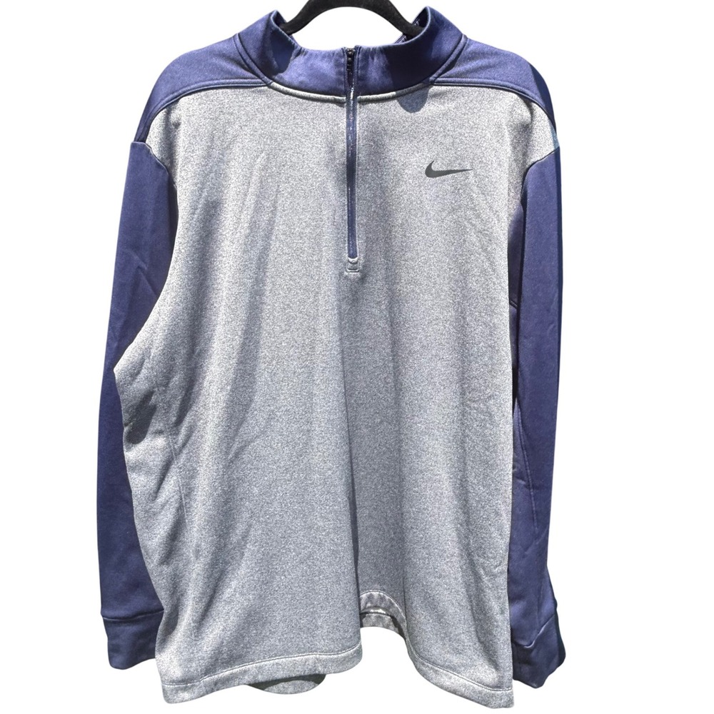 Nike Dri-Fit Mens 1/4 Zip Pullover XXL Grey Navy Active